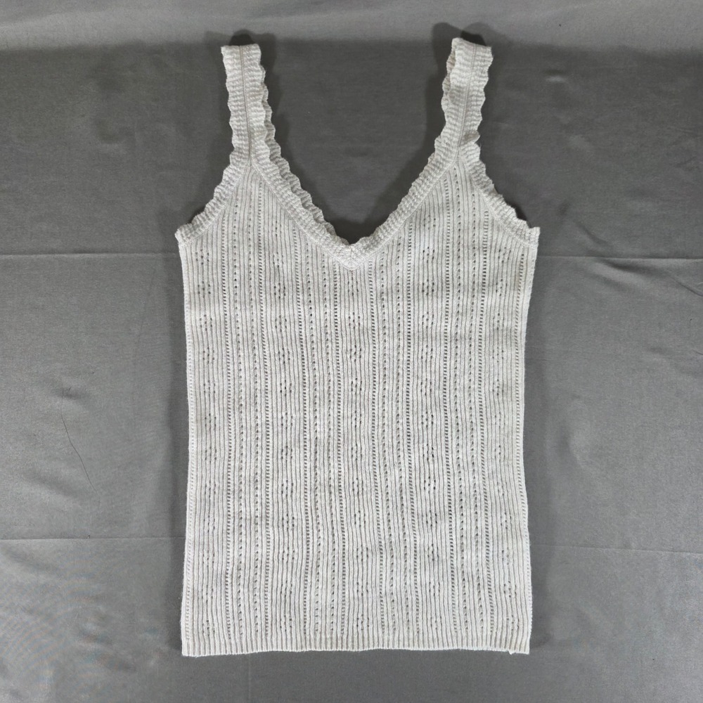 Universal Thread Cream Pointelle Knit V-Neck Sweater Tank Top Scalloped Trim XS